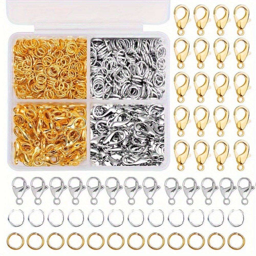 Lobster Clasp Silver - 350/500 pièces, ensemble combiné d'anneaux fendus